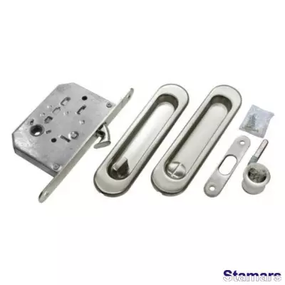 Bīdāmo durvju sistēmas furnitūras komplekts (rokturi+slēdzene) MHS150 WC SC