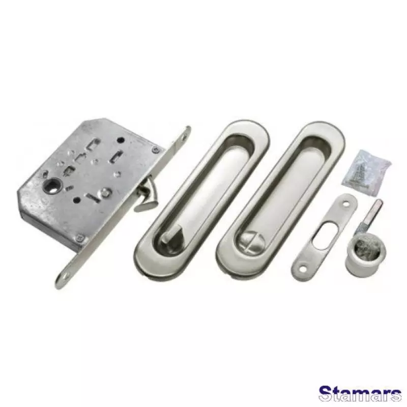 Bīdāmo durvju sistēmas furnitūras komplekts (rokturi+slēdzene) MHS150 WC SC