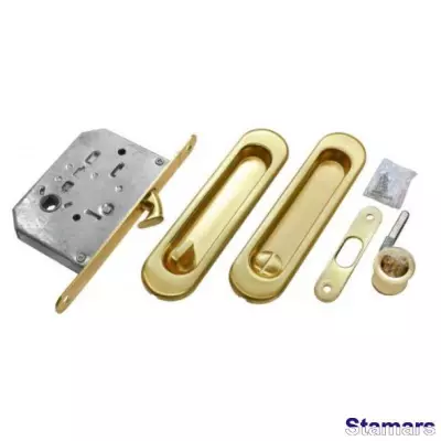 Bīdāmo durvju sistēmas furnitūras komplekts (rokturi+slēdzene) MHS 150 WC SG