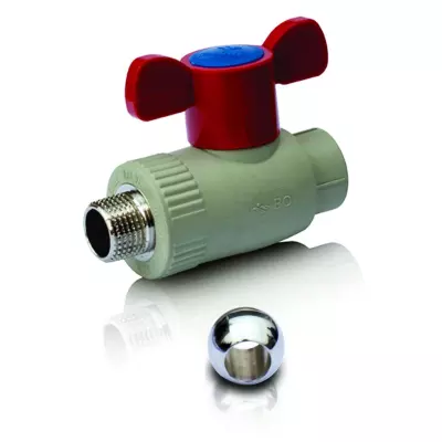 PPR Lodveida ventilis ĀV (misiņa lode) aukstam,  karstam ūdenim un apkurei, īss rokturis