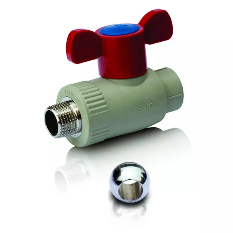 PPR Lodveida ventilis ĀV (misiņa lode) aukstam,  karstam ūdenim un apkurei, īss rokturis