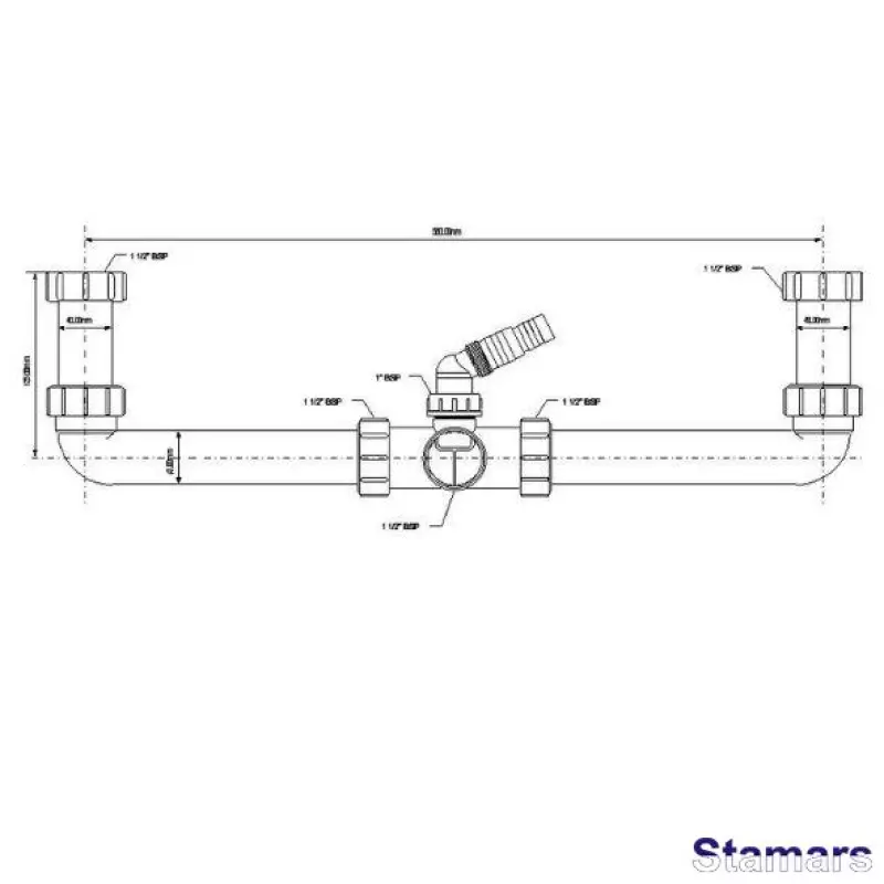 Pieslēguma komplekts divu  bļodu izlietnei, bez ieplūdem