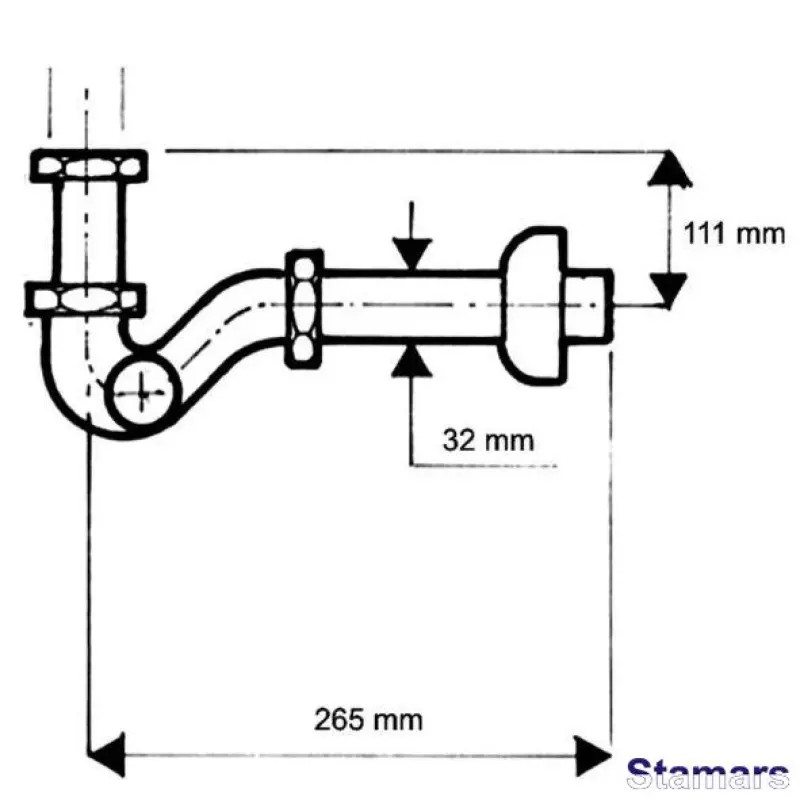Sifons bidē cauruļveida  hromēts bez ieplūdes