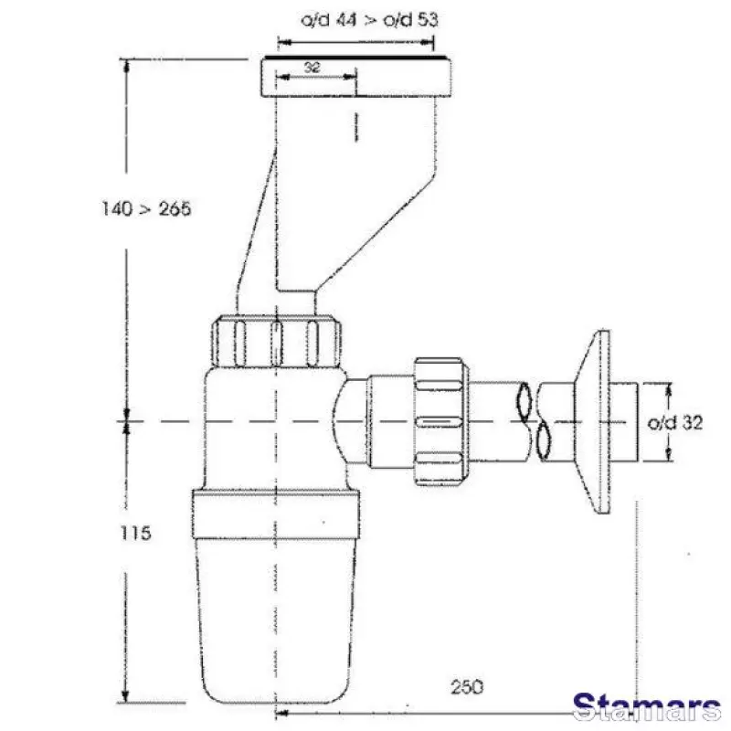 Sifons pisuāram ar nobīdi, ar lūpu  blīvējumu