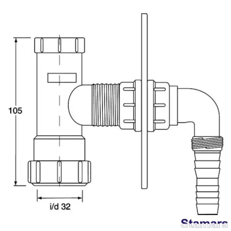 Sifons veļas mašīnai ar gaisa  vārstu, iebūvējams