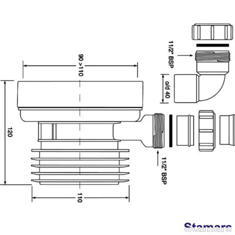 WC pieslēgums ar papildus  pieslēgumu 40mm